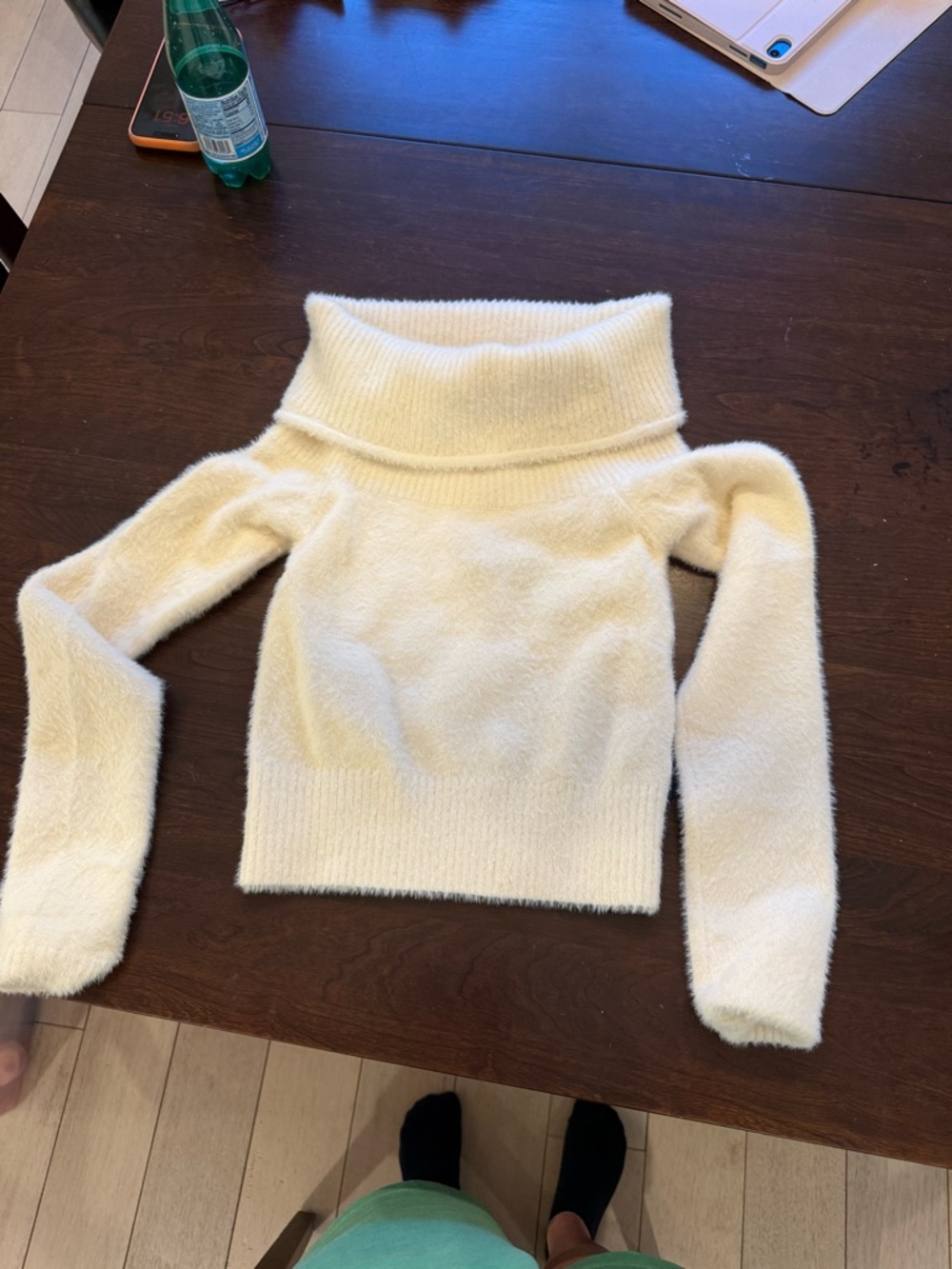 Lulu's Cream Off-the-Shoulder Fuzzy Knit Sweater